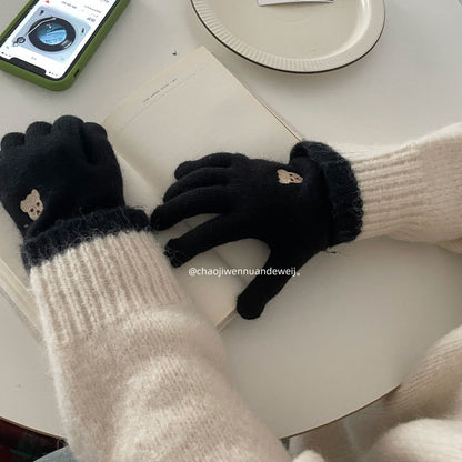 Cute Bear Five Finger Knitted Touch Screen Keep Gloves