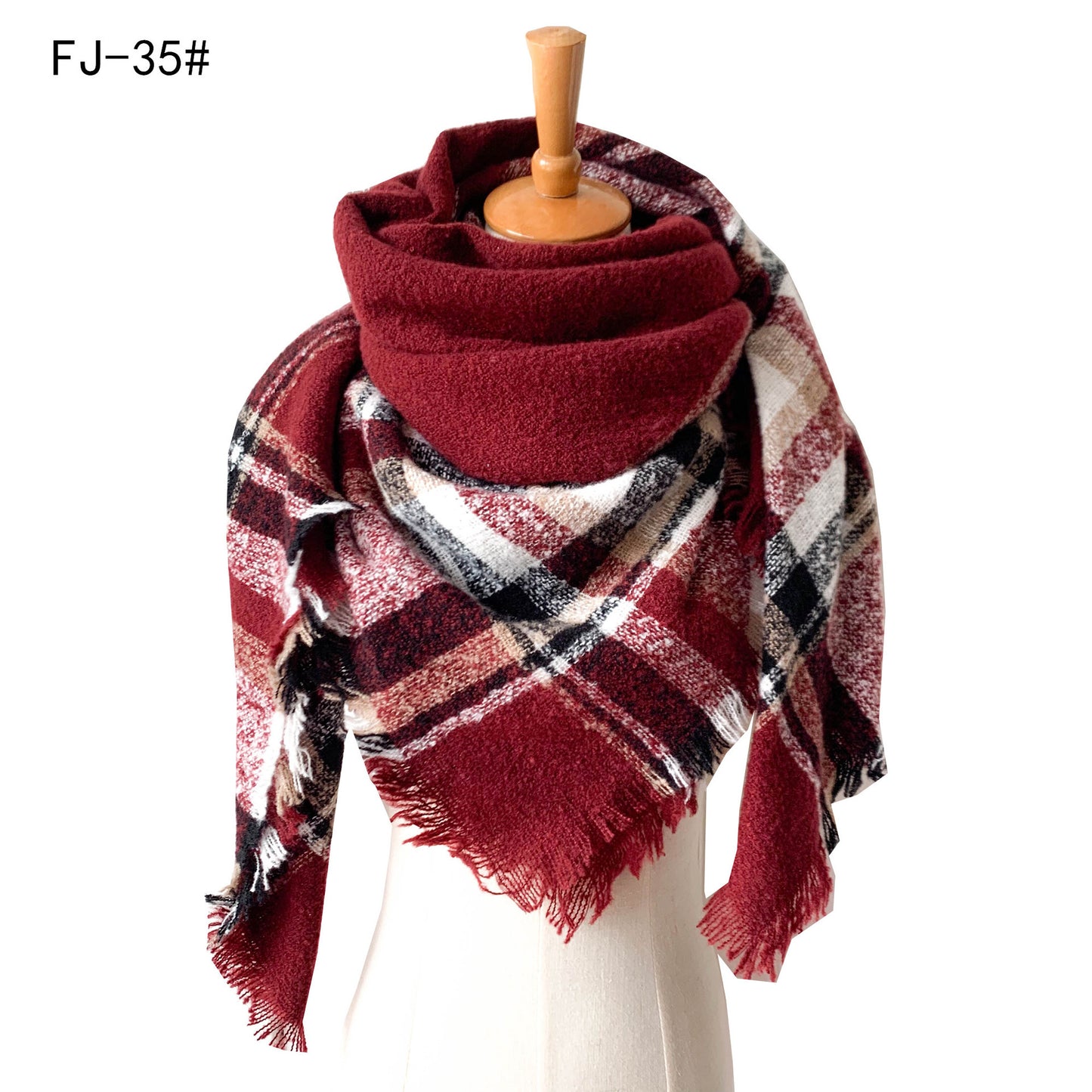 Women's Thickened Warm Circle Yarn Bristle Plaid Scarfs