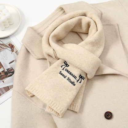 Women's Wool Fashionable Embroidery Bow Soft Glutinous Scarfs