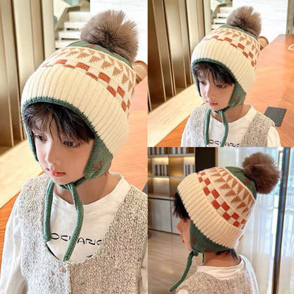 Winter Korean Style Boys Plush Bonnet Knitted Kids' Headwear