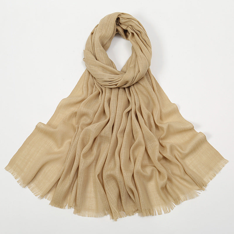 Women's Slub Cotton Solid Color Linen Feel Burrs Scarfs