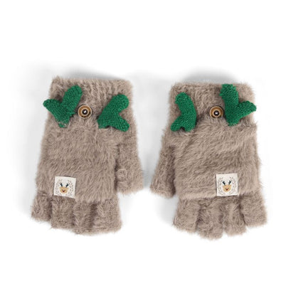 Horn Fleece-lined Korean Style Older Plush Wool Keep Warm Gloves