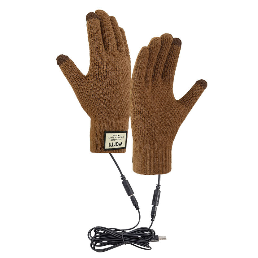 Men's Charging Heating Touch Screen Wool Fleece-lined Thickened Gloves