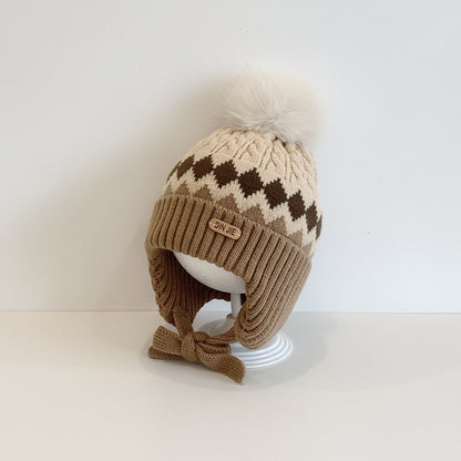 Fur Ball Knitted Earflaps Winter Boys Kids' Headwear