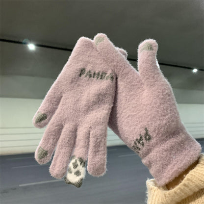 Women's Cycling Warm Thickened Cold Protection Knitted Wool Gloves