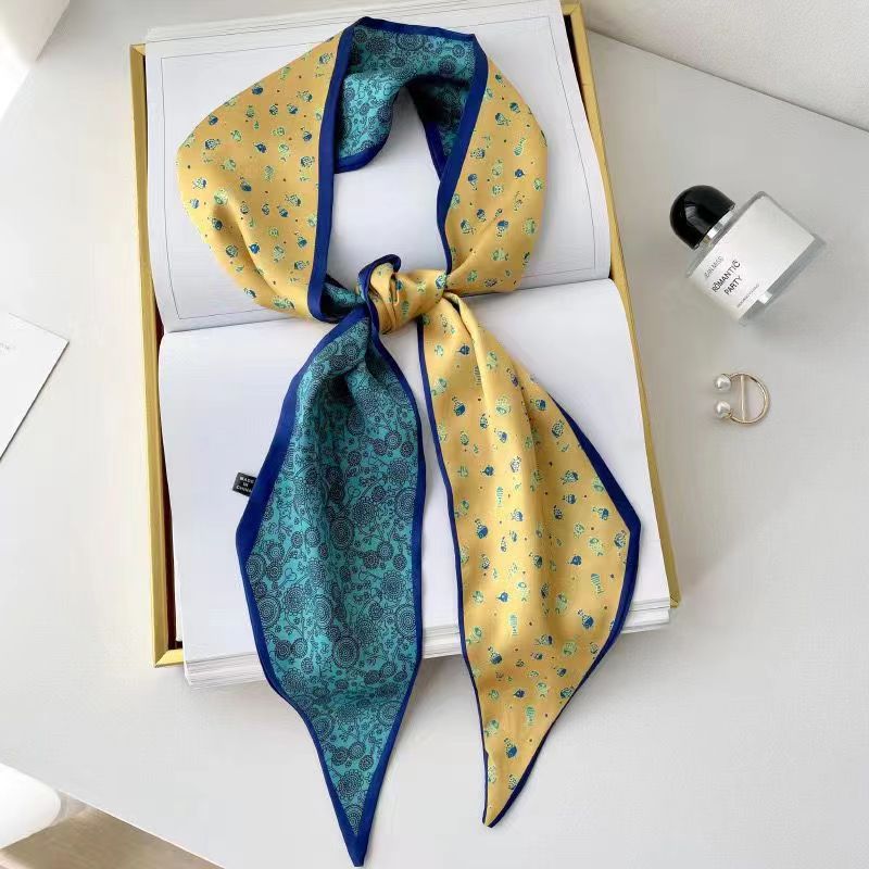 Thin Narrow Strip Imitated Silk Female Scarves