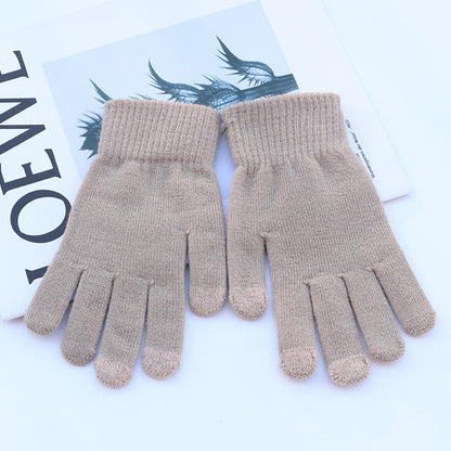 Solid Color Winter Outdoor Fleece-lined Touch Gloves