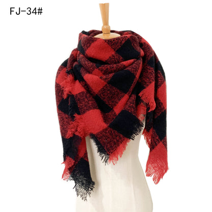 Women's Thickened Warm Circle Yarn Bristle Plaid Scarfs