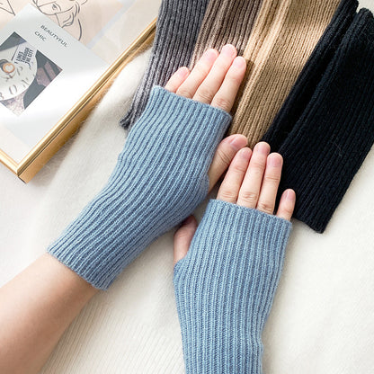 Women's Half-cut Winter Fingerless Cute Writing Korean Style Gloves