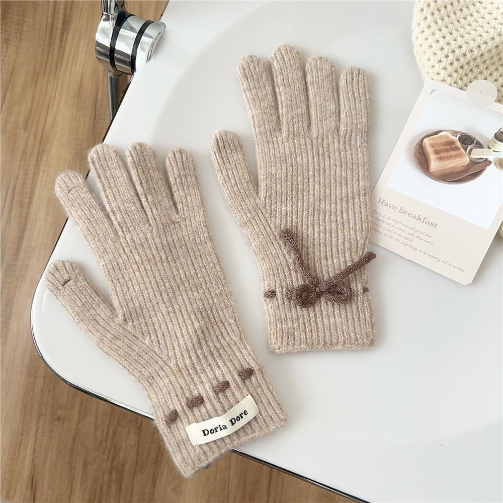 Women's Color Cute Winter Knitted Korean Warm With Hole Gloves