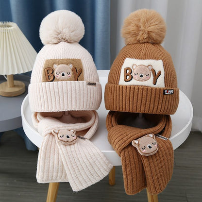 Children's Hat Two-piece Set Fleece-lined Thickened Knitting Kids' Headwear