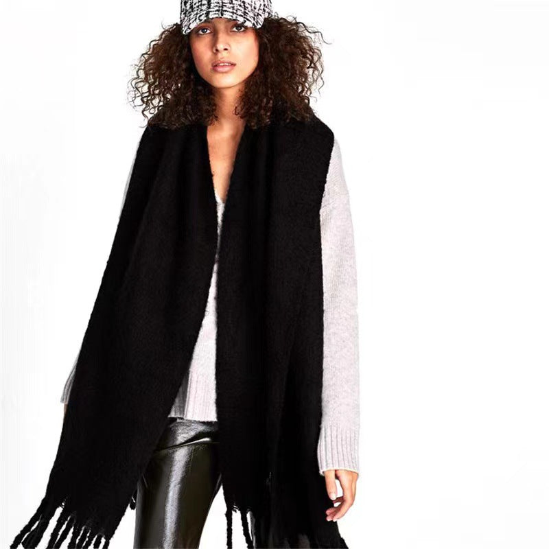 Style Thick Black White Colorful Warm Tassel Scarfs