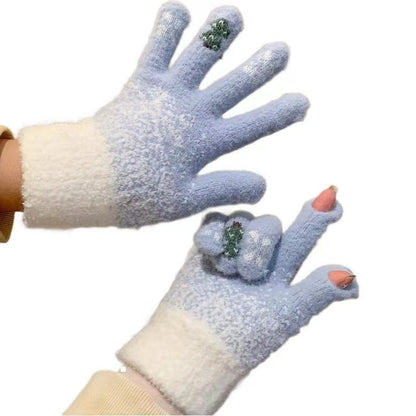 Women's & Men's Winter Open Finger Thickened Warm Big Cute Wool Gloves