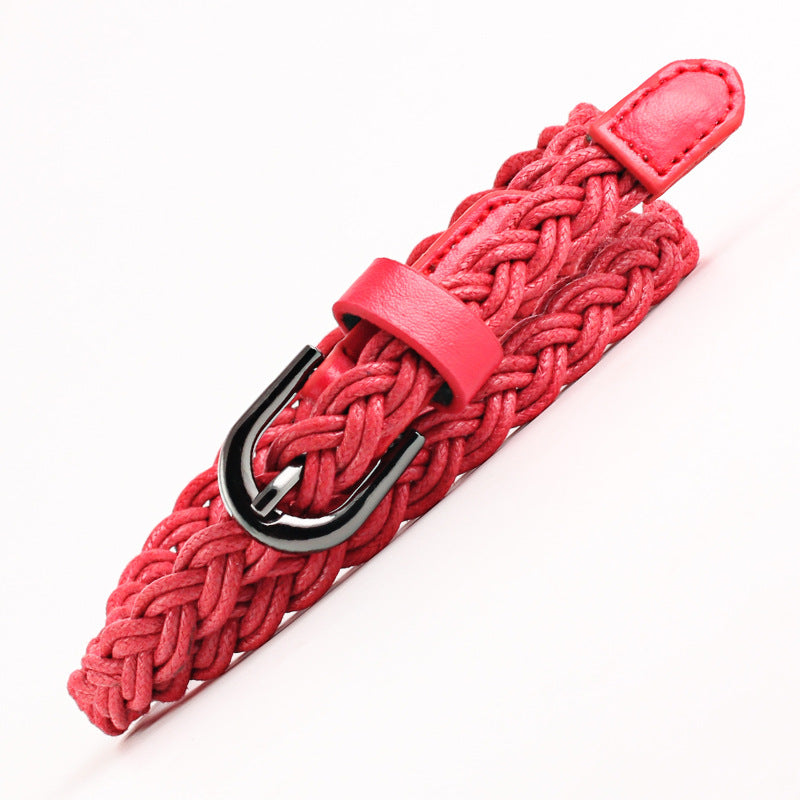 Women's Casual Wax Rope Woven Pin Buckle Belts