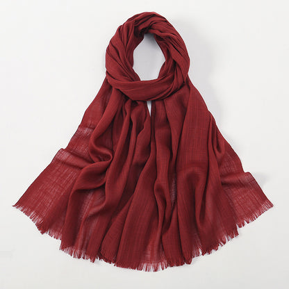 Women's Slub Cotton Solid Color Linen Feel Burrs Scarfs