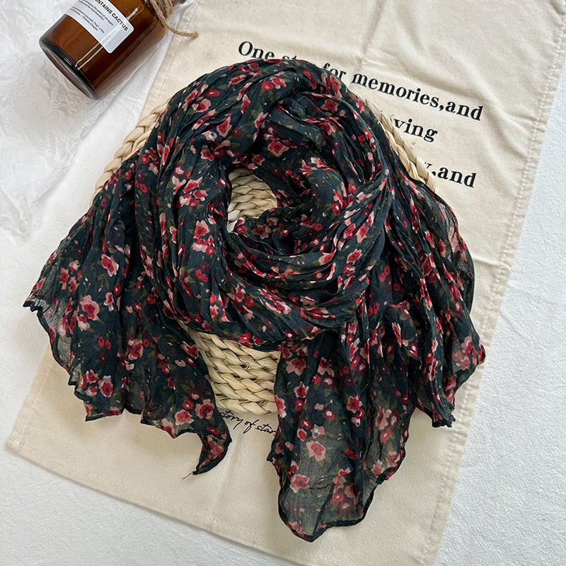 Women's Artistic Vintage Small Floral Cotton Linen Ethnic Style Scarfs