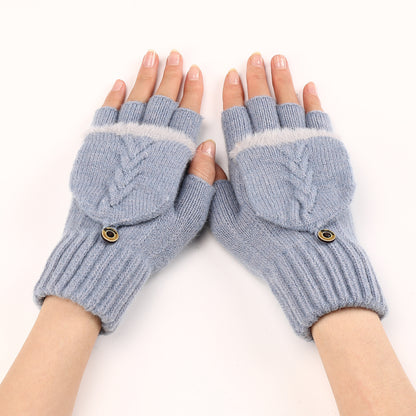 Women's Flip Short Frayed Hem Wool Fingerless Gloves