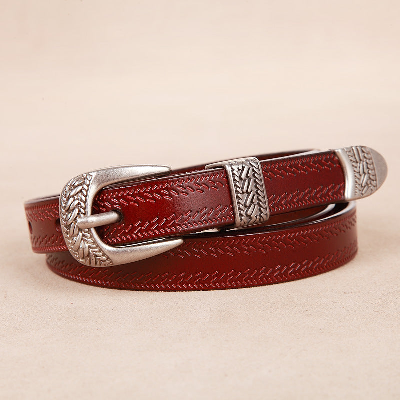 Women's Casual Pin Buckle Elegant Genuine Leather Thin Retro Belts