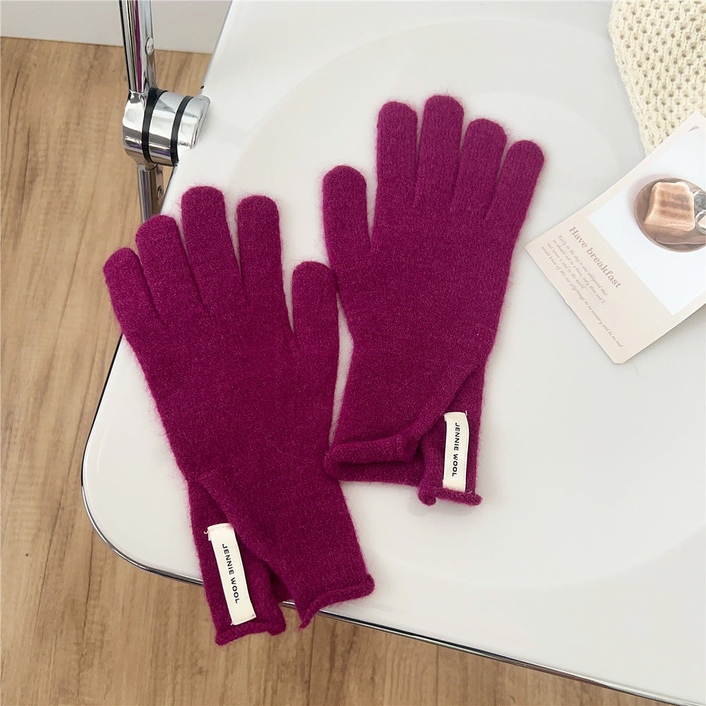 Winter Korean Style Pure Color Cute Five Finger Gloves