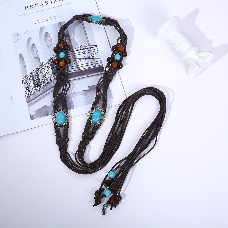 Women's Ethnic Style Woven Acrylic Turquoise Waist Belts