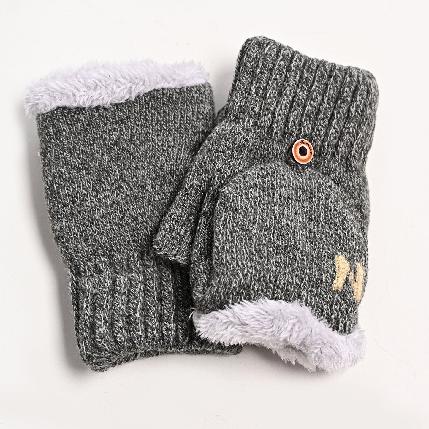 Men's Flip Letter Winter Fleece-lined Thickened Fingerless Knitted Gloves