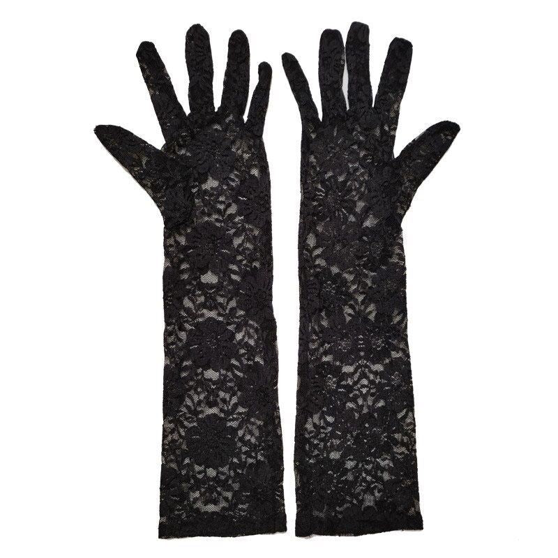 Women's Korean Style Vintage Mesh Wedding Black Gloves