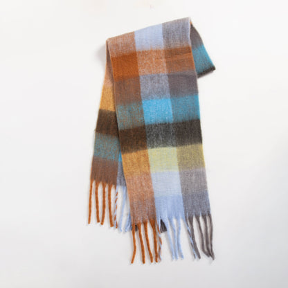 Colorful Plaid Striped Thick Braid Mohair Scarfs