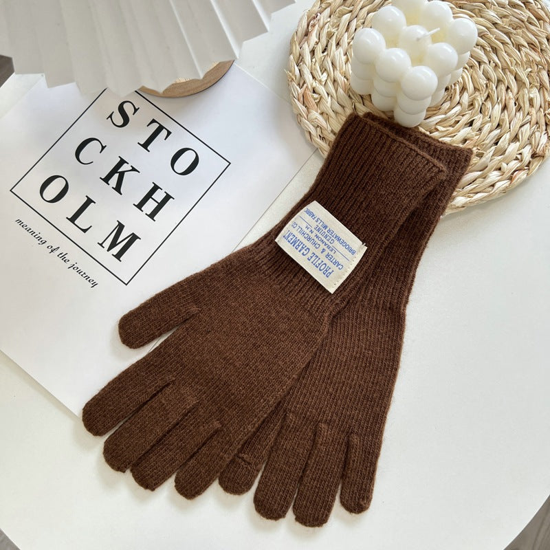 Keep Warm Five-finger Solid Color Knitted Gloves