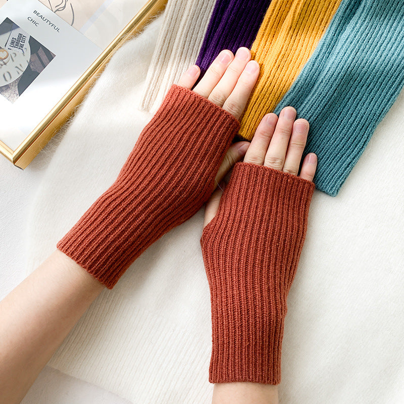 Women's Half-cut Winter Fingerless Cute Writing Korean Style Gloves