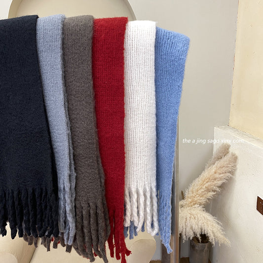 Women's & Men's Couple Thickened Solid Color Knitted Fringe Scarfs