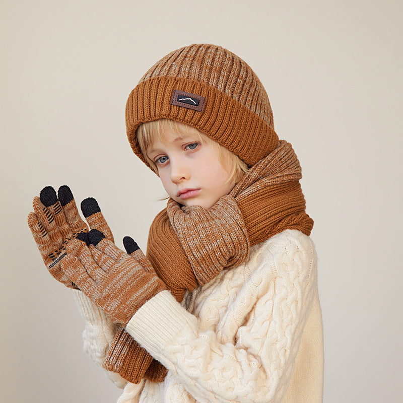 Children's Three-piece Winter Boy Outdoor Keep Warm Kids' Headwear