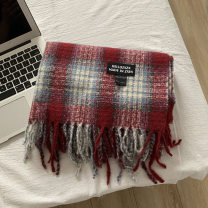 Women's Retro Plaid Thickened Warm Korean Style Scarfs