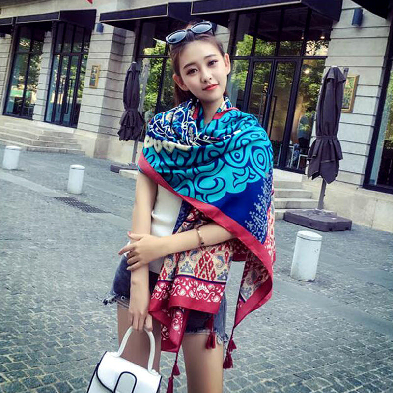 Women's Sunscreen Shawl Yunnan Grassland Travel Wear Silk Seaside Scarfs