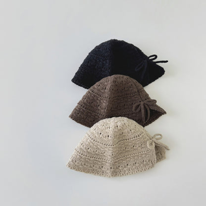 Children's Western Style Winter Bucket Bow Knitted Kids' Headwear