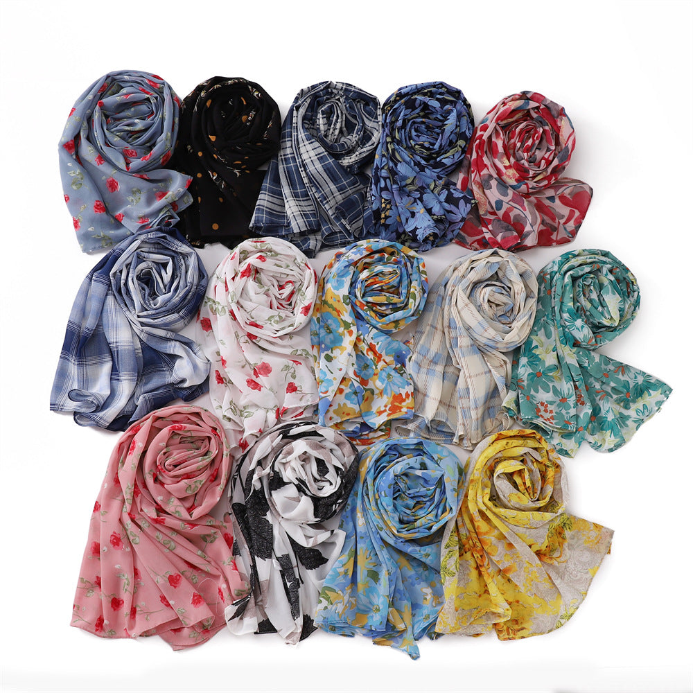 Women's Breathable Pearl Chiffon Print Collection Fashion Scarfs