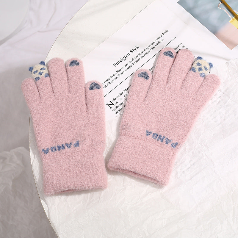 Plush Winter Cycling Knitted Cute Touch Gloves