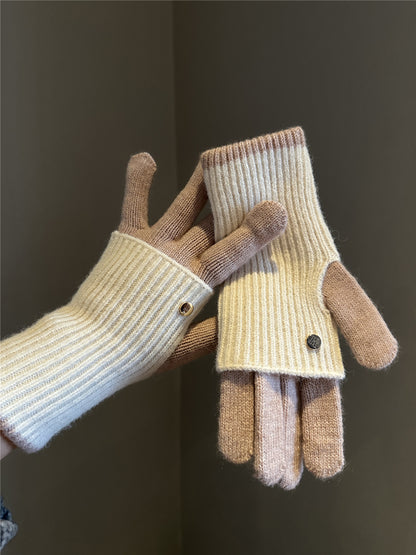 Women's Winter Color Matching Knitted Wool Open Gloves