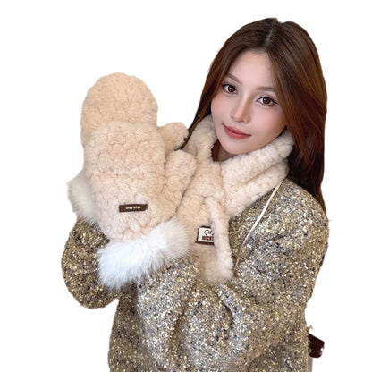 Lined Padded Warm Keeping Two-piece Set Cute Cartoon Bag Gloves