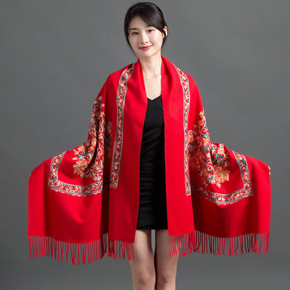 Women's Sunflower Embroidered Artificial Cashmere Ethnic Style Scarfs