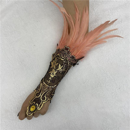 Halloween Feather Gothic Style Hollow Gold Gloves