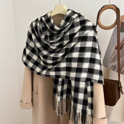 Women's Slouchy Plaid Korean Tassel Shawl Scarfs