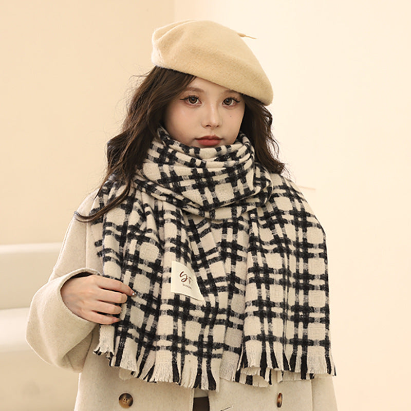 Women's Plaid Winter Thickened Warm Korean Style Scarfs