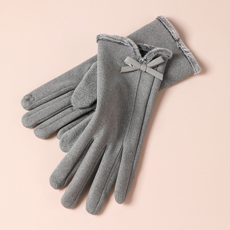 Women's Cute Bow Fleece-lined Thickened Driving Biking Gloves