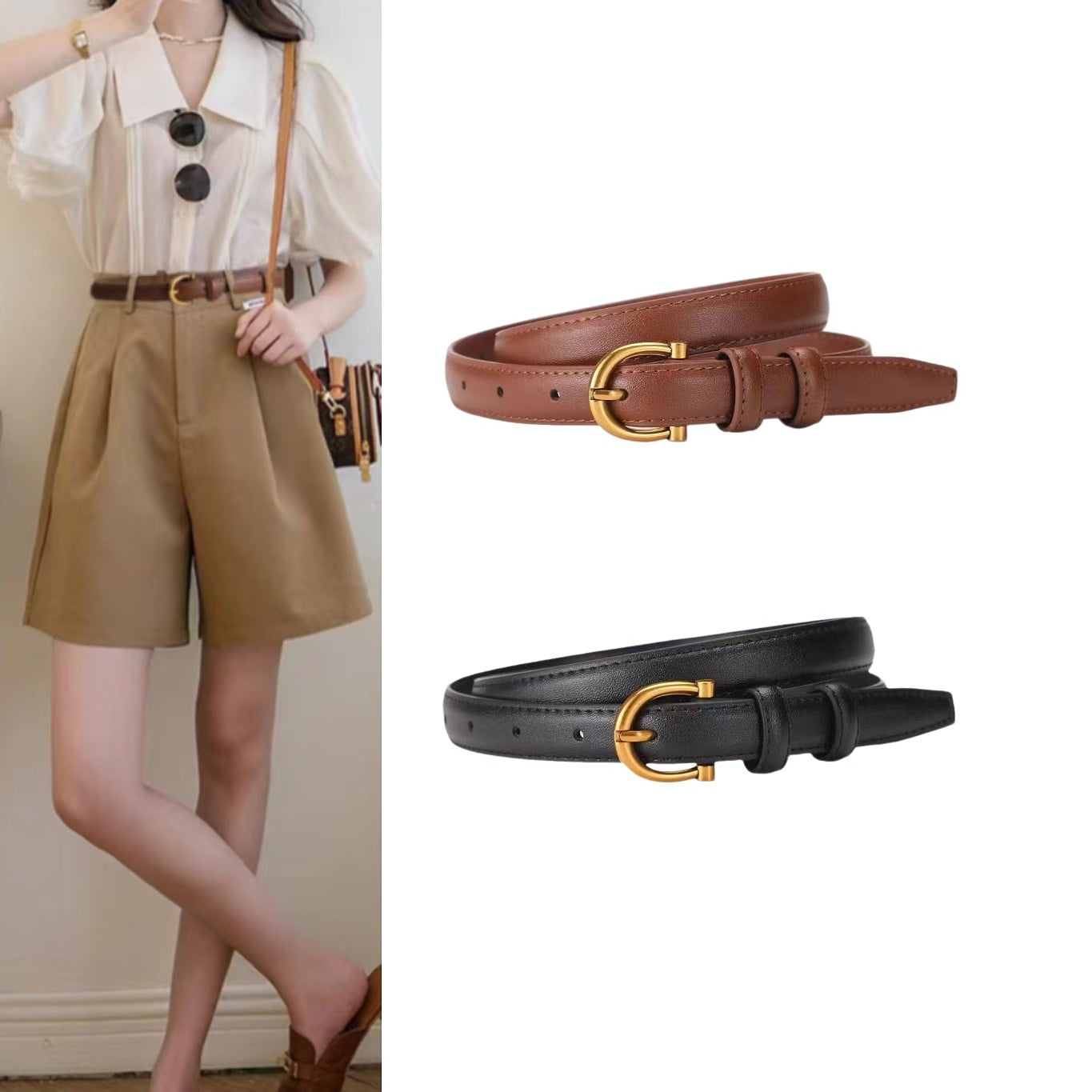 Ornament Genuine Leather Thin Pin Buckle Belts