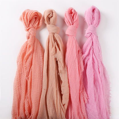 Women's Color Woolen Cotton Monochrome Split Wrinkle Scarfs