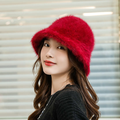 Women's Thermal Rabbit Fur Bucket Hat Outdoor Hats & Caps