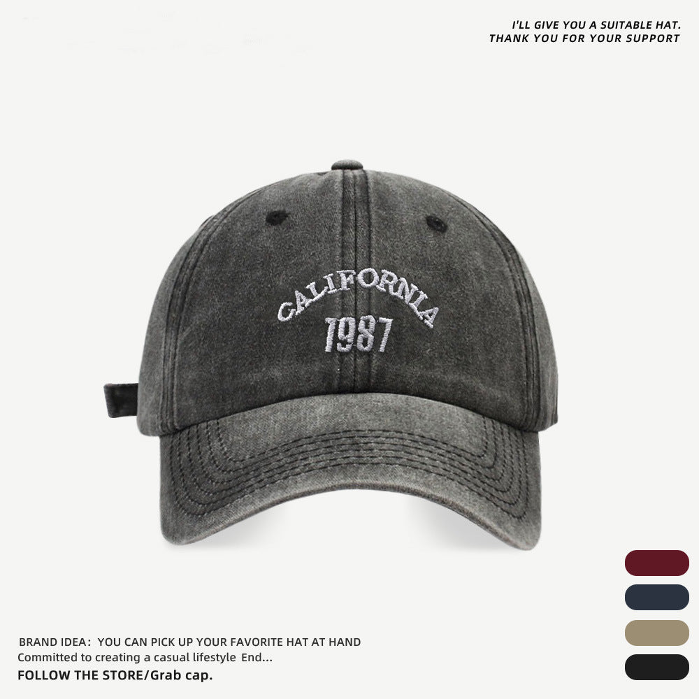 Women's & Men's Washed Gray Baseball Big Head Circumference Versatile Small Hats & Caps