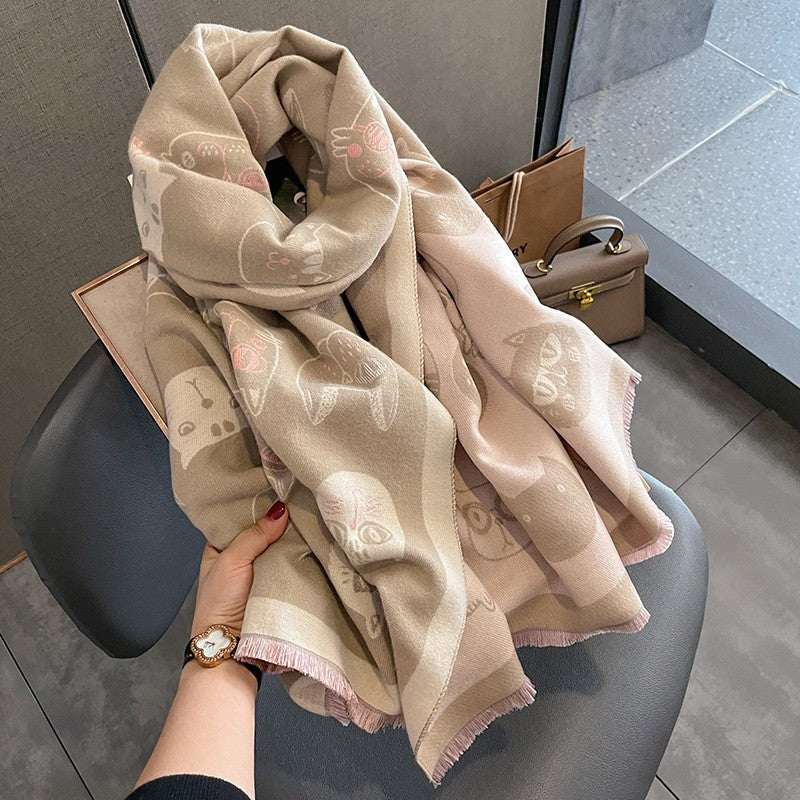 Women's Artificial Cashmere Korean Printed Elegant Warm Scarfs