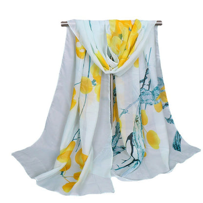 Silk Old Tree Floral Printed Classic Scarfs