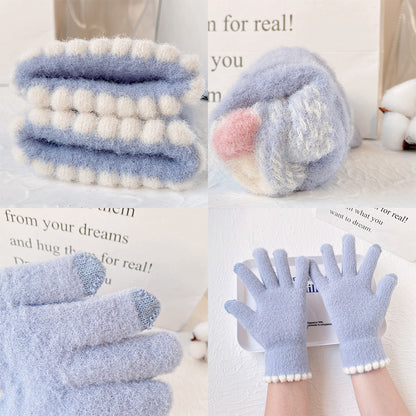 Women's Sweet Warm Winter Thickened Cold Protection Full Finger Slimming Gloves